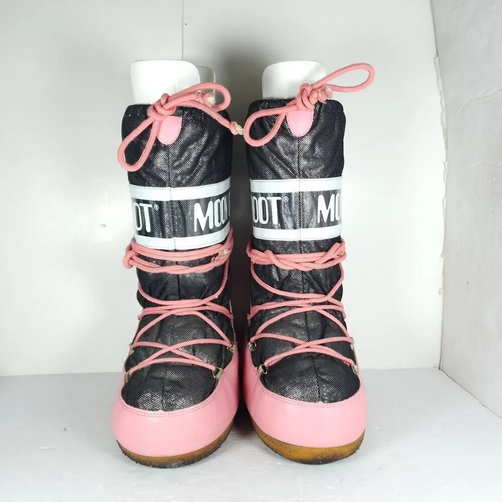 Moon Boot Women's Icon EU 35/38 US 5/7,5 Pink black metalic Tall Ski Snow Boots